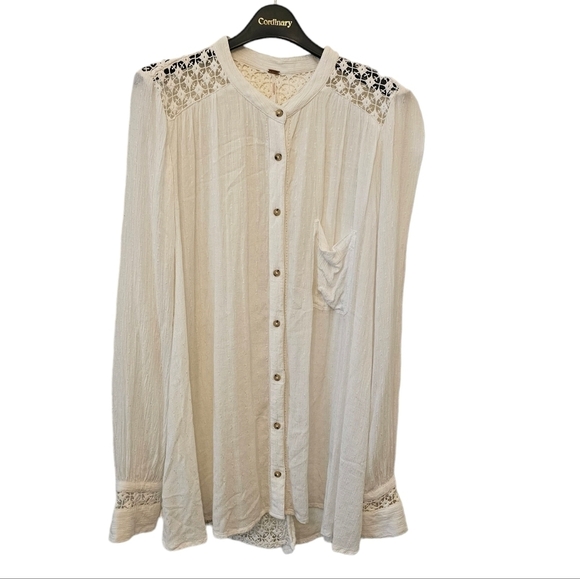 Free People Medium Crochet Accent Eyelet Cutout Blouse - Picture 1 of 10